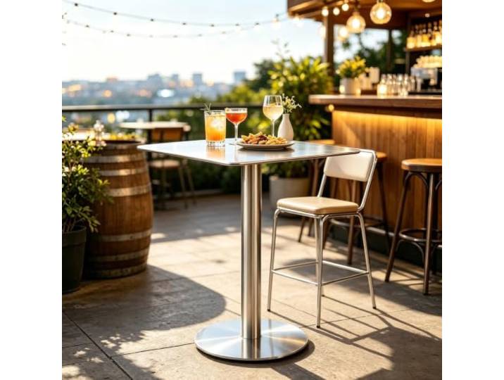 Gaommini Hoher Bistro-Pub-Tisch aus Edelstahl, Cocktail-Bartisch Quadratischer Esstisch in Thekenhöhe, Getränke Kaffee-Beistelltisch für das Wohnzimmer im Freien in der Küche(80x80x75cm)