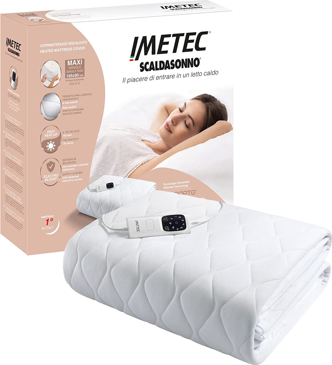 Imetec 16728 Scaldasonno Singolo Scaldaletto Elettrico 100% Anallergico 90 X 195 Cm Lavabile - 16728