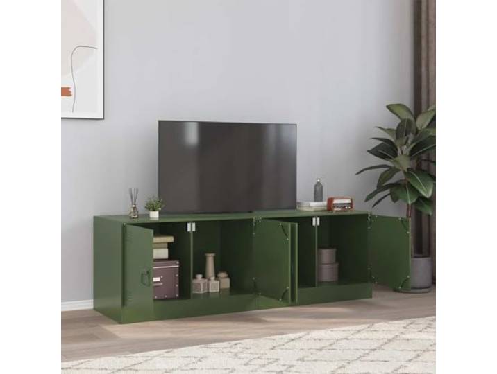 HEFZGDB TV-Schrank Set 2 Stück Olivgrün 67x39x44 cm Stahl Schrank mit Griffen Stauraum für Wohnzimmer