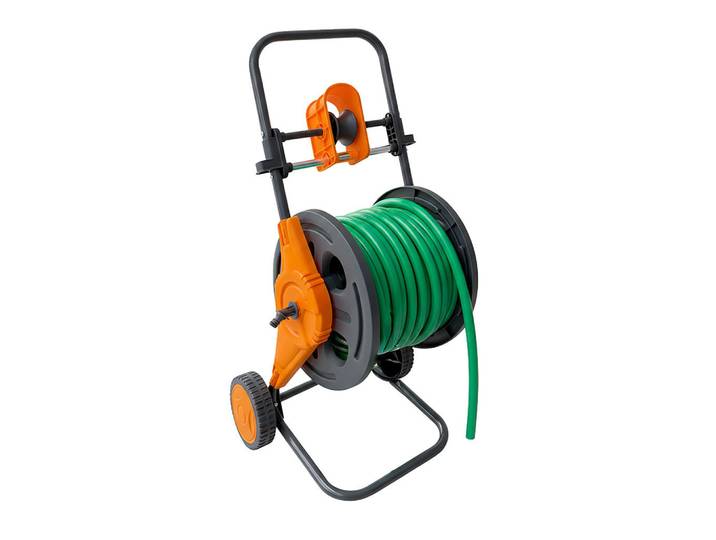 Relaxdays Schlauchwagen Grau Orange 60 m Kunststoff Stahl, Kunststoff, Metall, 41x86x37 cm, Gartenzubehör