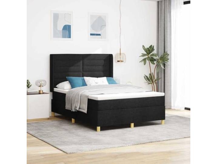 RJPLMFV Boxspringbett, Schwarz, 140 x 200 cm, Stoff Verstellbarer Kopf, mittlere Matratze, goldene Füße, Holzrahmen