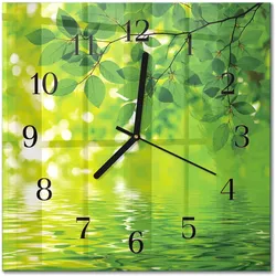 WANDUHR aus Glas 30x30 cm - Blätter