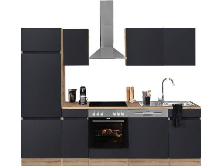 Küchenzeile, Grau, 270x60x206, Spanplatte, Mit E-Geräten & Push-to-Open, Modern, OPTIFIT