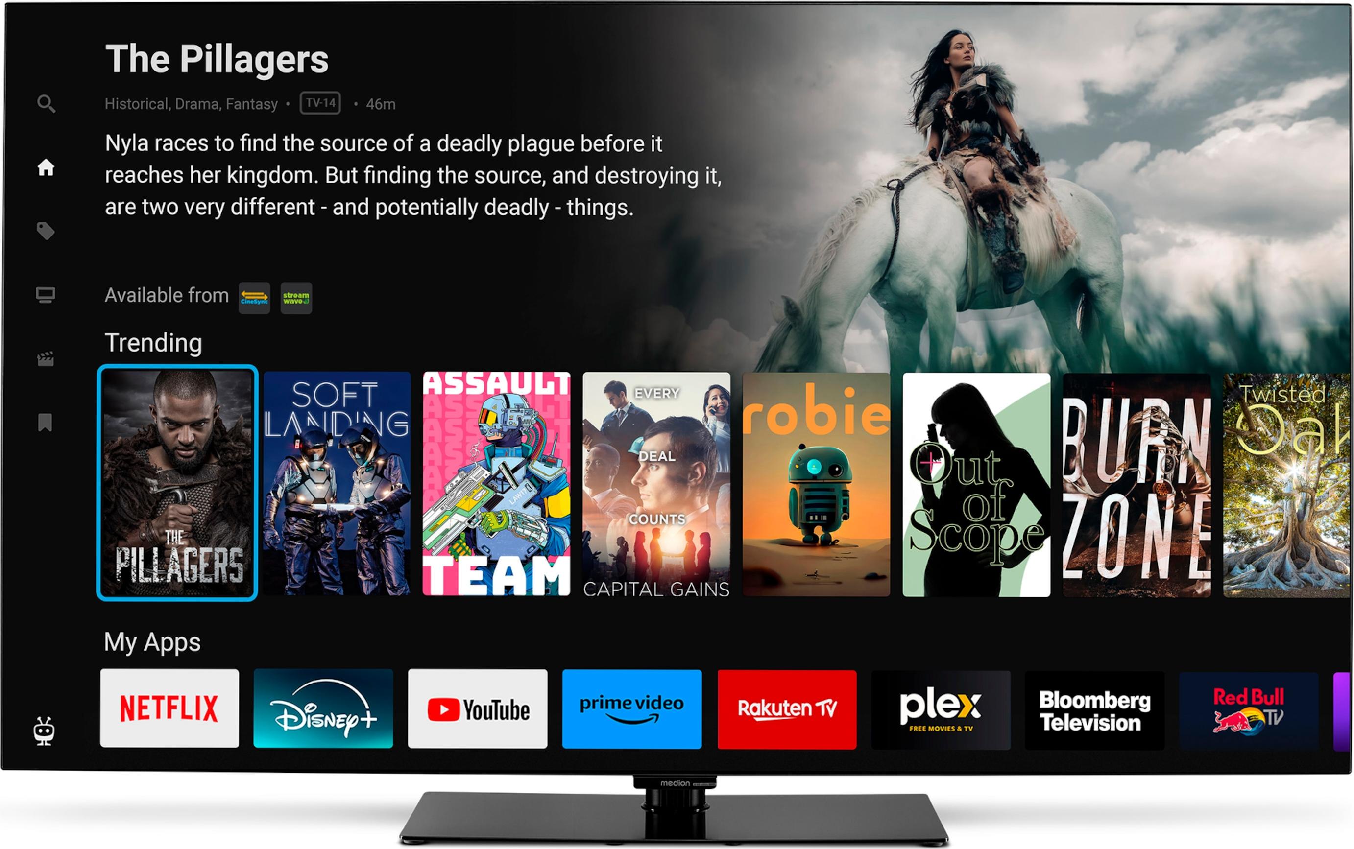 MEDION 138,8 cm (55 Zoll) OLED Fernseher (TiVo, Smart-TV, Dolby Vision HDR, Subwoofer, MEMC, Micro Dimming, TiVo Medienportal, Prime Video, Disney+, Dolby Atmos, PVR, Bluetooth, MD 855901)