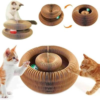 Happy Pet Pantry Cat Toy For Indoor Cats Foldable Recyclable Accordion Scratcher Board With Ball Interactive Play Pad In Multi Color Cat Toy For Indoor Cats Foldable Recyclable Accordion Scratcher Board With Ball Interactive Play Pad In Multi Color