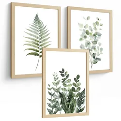 POSTER 3er Bilder-Set Wandbilder Botanisch Grün modern Wohnzimmer Deko, Schlafzimmer, Küche, Badezimmer Rahmenlos A3