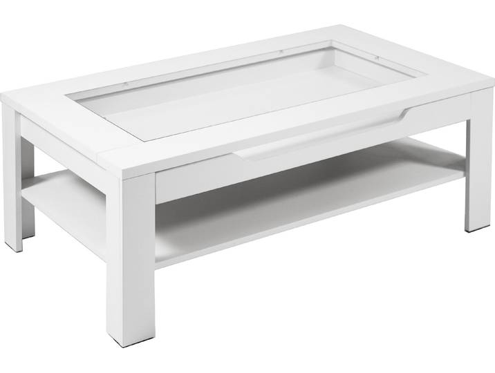 byLIVING Couchtisch Ralph, Melamin weiß, Schubkasten mit Glassauschnitt, mit Dekofach, 110 x 67 cm