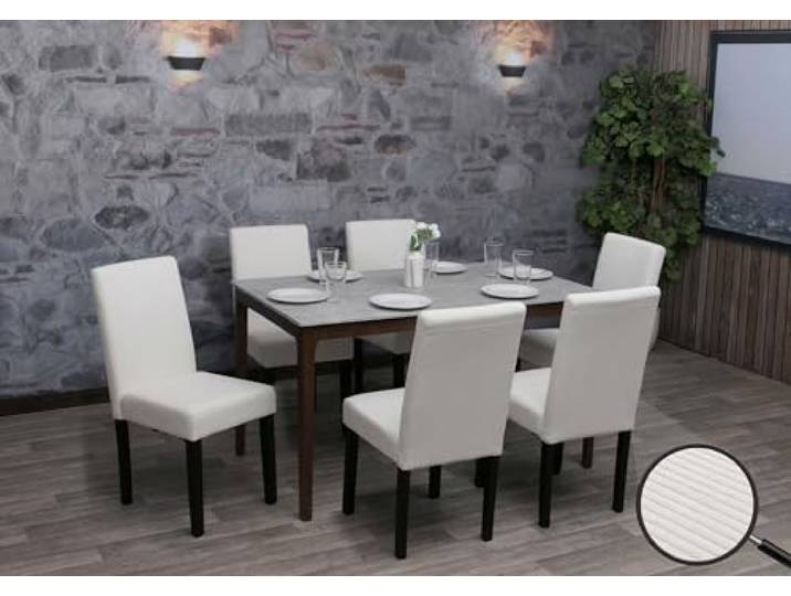 Mendler 6er-Set Esszimmerstuhl Littau - Creme, dunkle Beine