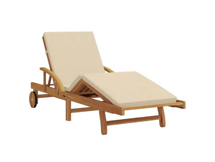 (SOLDE d'été) Chaise longue Bain de soleil VIDAXL pliable avec roues & coussin Beige en bois d'acacia massif SOL129482