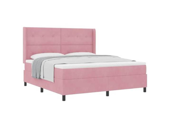 PUGYNBK Boxspringbett aus Samt, 180 x 200 cm, Kopfteil Rosa Verstellbares Kopfteil, Holzrahmen, Taschenfedern, einfache Montage