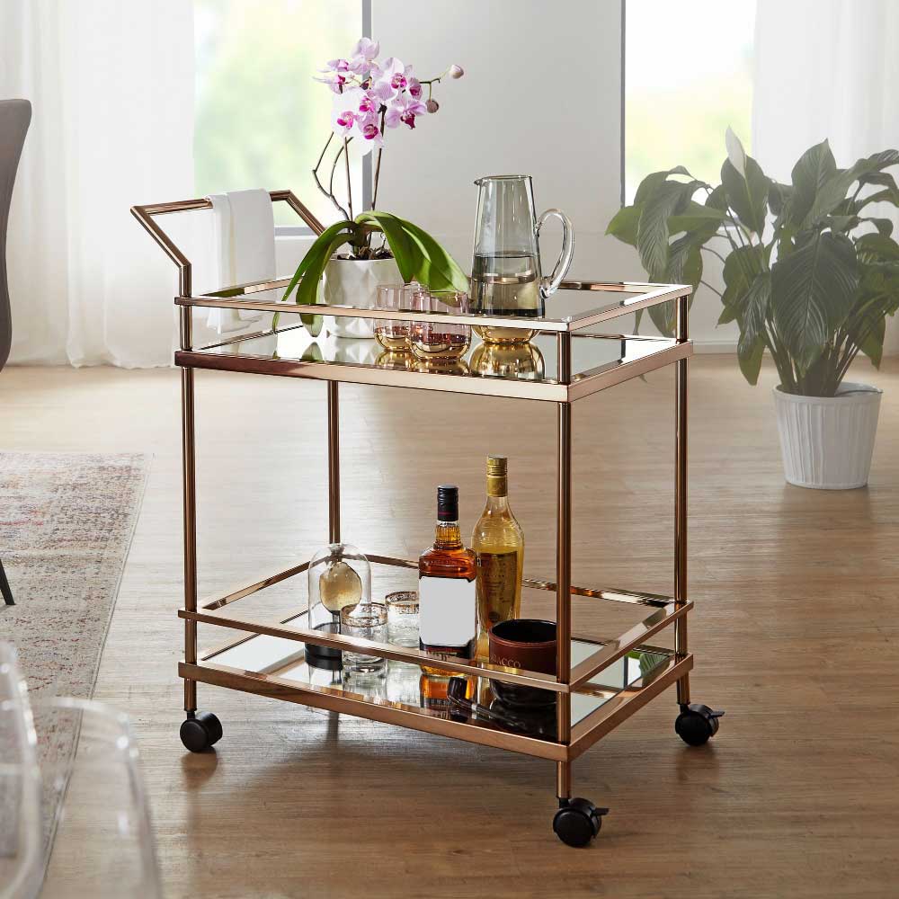 Pharao24.de Servierwagen in Altgoldfarben Retrostil