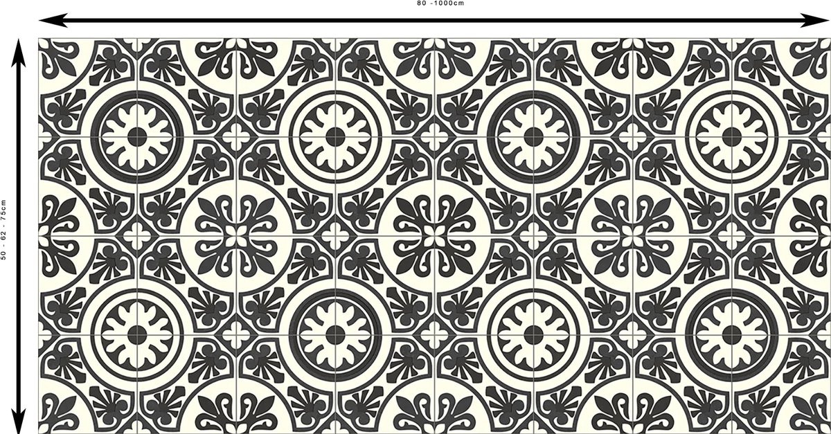 JYG Vloerkleed Brussel Keukenloper - Vinyl - Zwart/Wit - B: 50 cm, L: 600 cm