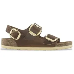 Birkenstock für Damen. 1024067 Sandalen aus Leder Milano Big Buckle Geöltes Leder (Schmale Passform) braun (37), Wohnung, Schnalle, Lässig