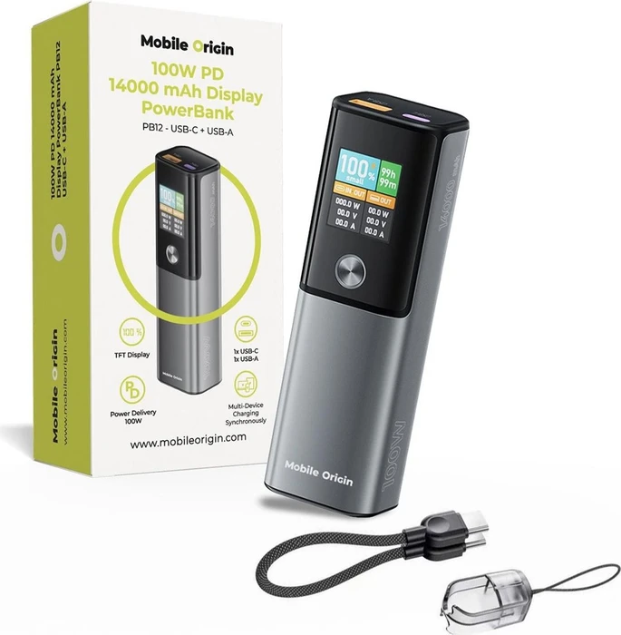 Mobile Origin 100 W PD 14 000 mAh Display PowerBank PB12 - USB-C + USB-A