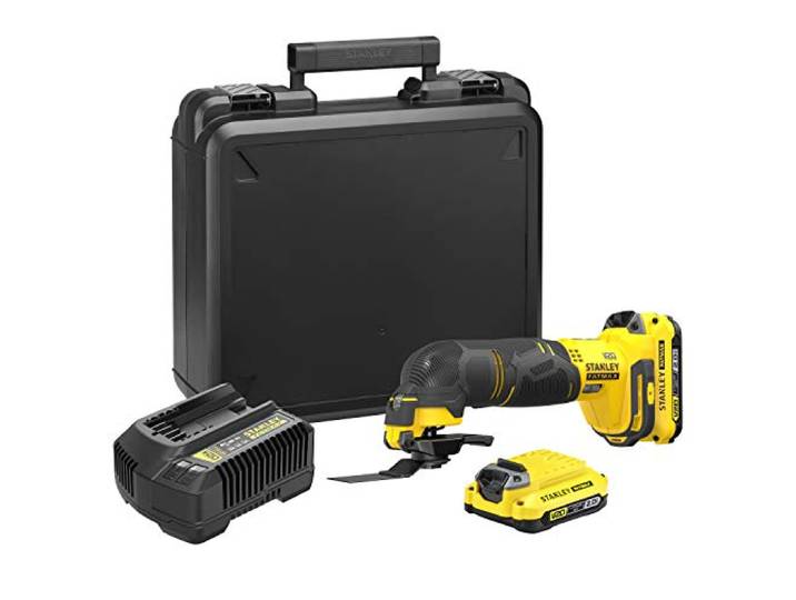 Stanley FatMax 18V Akku-Multifunktionswerkzeug SFMCE500D2K (2.0 Ah, Schleifer, Säge & Universalmesser in einem Gerät – Oszillierendes Werkzeug, inkl. 20-tlg. Zubehör, 2x Akkus, Ladegerät, Koffer)