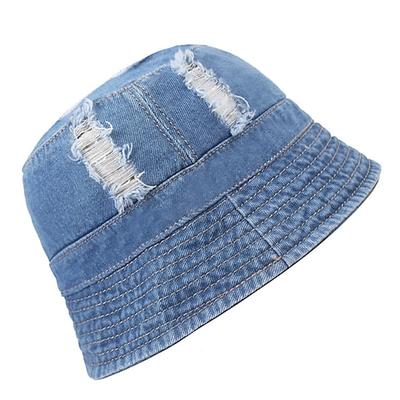 Herren Fischerhut Sonnenhut Schwarz Dunkel Blau Jeansstoff Zerrissen Strassenmode Stilvoll Brautkleider schlicht Outdoor Täglich Outdoorbekleidung Glatt Sonnenschutz Leicht Rasche Trocknung