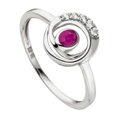 Goldring JOBO "Ring Weißgoldring Rubinring" Gr. 56, pink (rubinrot), Fingerringe, Damen, 56, Weißgold 375, Goldring, 375 Weißgold mit Rubin und 5 Zirkonia