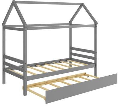 Costway Kids Platform Bed Frame with Roof for Bedroom-Gray