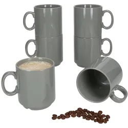 6er Set EVENT stapelbare Kaffeebecher GRAU Porzellan 250 ml