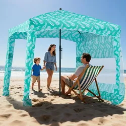 VEVOR Strand-Cabana 183 x 183 cm Strandüberdachung mit Seitenwand, UPF 50+ Sonnenschutz, Strandpavillon mit Sandsäcken, tragbarer Sonnenschutz Sonnenschirm für die ganze Familie und Freunde