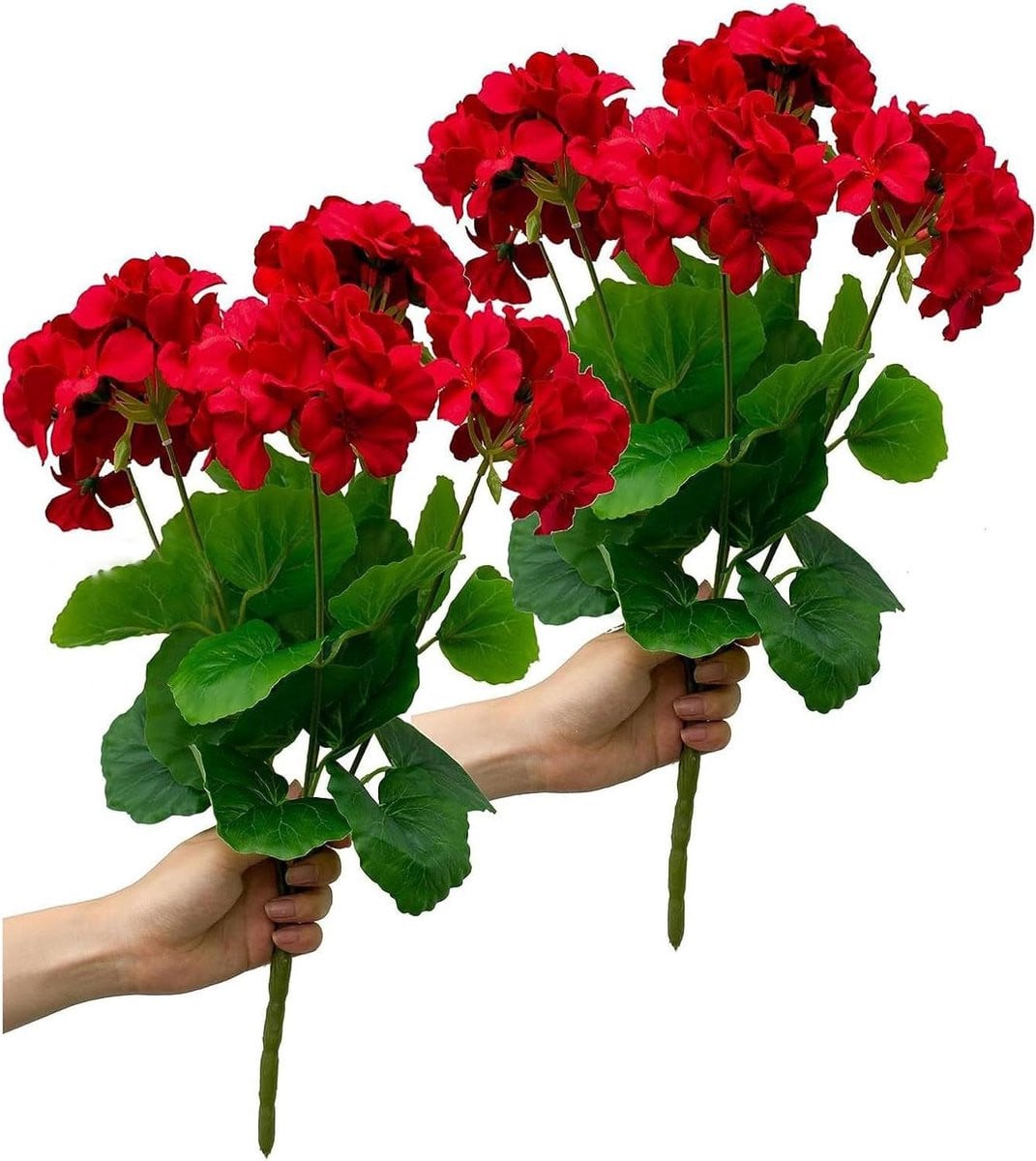 Set van 2 kunstbloemen geraniums van zijde voor buiten decoratie