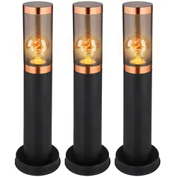 Stehlampe Standleuchte Außenbeleuchtung Sockelleuchte rauch Kupfer Außen Garten Stehlampe, Edelstahl Kunststoff, 1x E27, DxH 7,6x45 cm, 3er Set