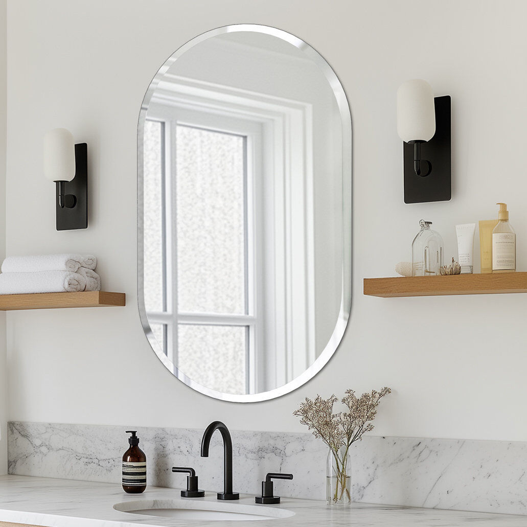 17 Stories Rithi Long Oval Flat Wall Mirror Silver 100cm x 50cm
