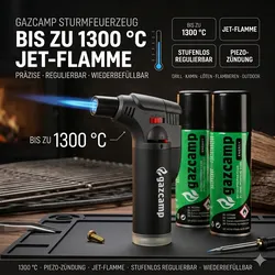 Gazcamp Sturmfeuerzeug - Wiederbefüllbarer Universalbrenner für Grill, Kamin & L...
