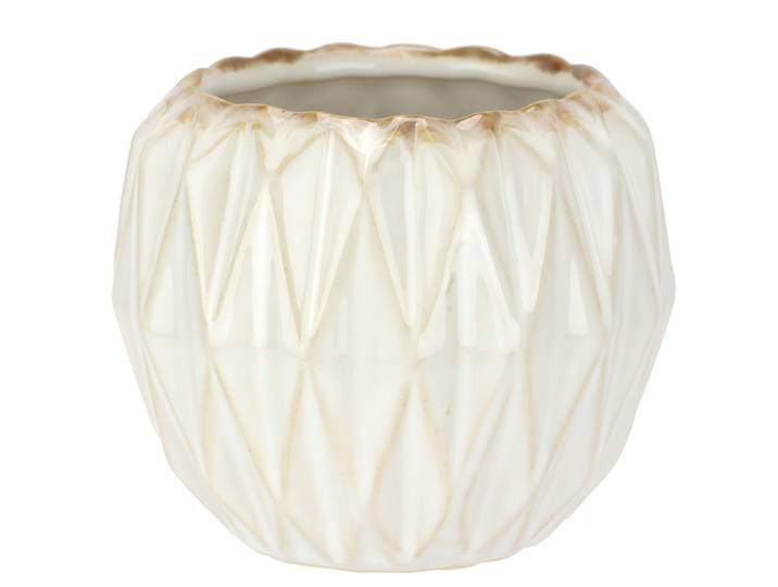 Dekovase I.GE.A. Keramik-Topf , beige (creme), B:12cm H:10cm, Keramik, Vasen, Dekovase, Blumentopf geriffelt Zylinderform Übertopf Keramikvase Deko Dekovase