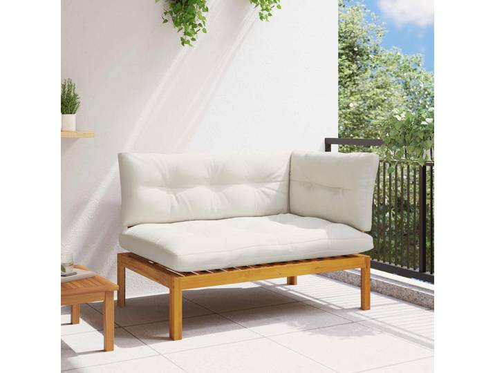 vidaXL Gartenecksofa Natürlich und Cremweiß Akazienholz