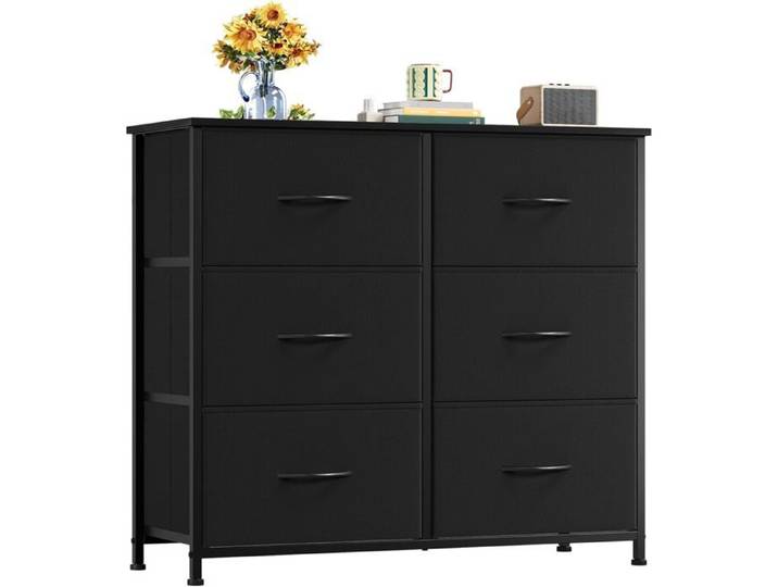 Commode en tissu 6 tiroirs 30 x 80 x 93 cm - Noir montage facile pour chambre ou entrée