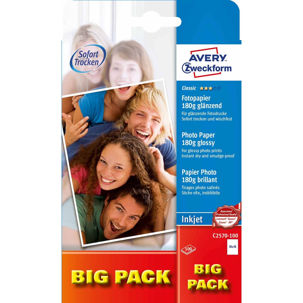 AVERY Zweckform Fotopapier C2570-100 10,0 x 15,0 cm glänzend 180 g/qm 100 Blatt