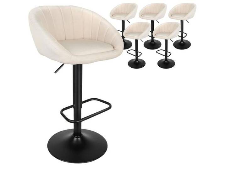 SUPFINE Tabouret de Bar Lot de 6 Chaises de Cuisine Haute en Lin Chaises de Bar avec Repose-Pieds pour Bar Comptoir Beige