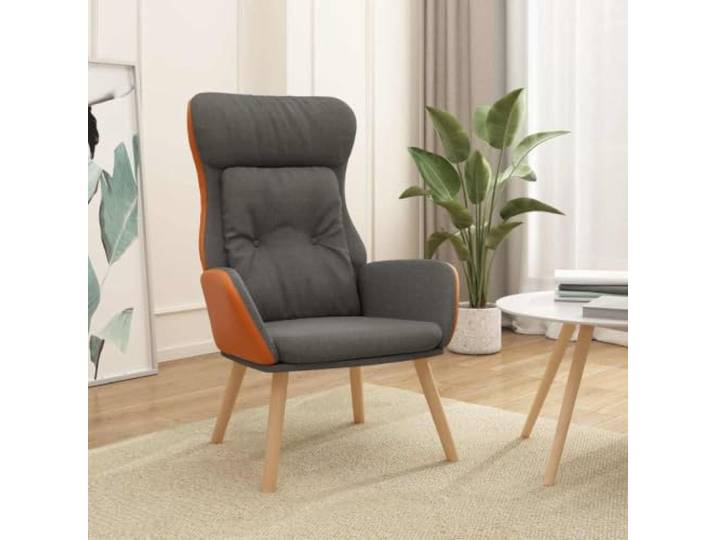 HEFZGDB Relaxsessel Dunkelgrau mit Stoff und PVC Bezug für Wohnzimmer Komfort Sessel mit Metallrahmen und Kautschukholz Beinen