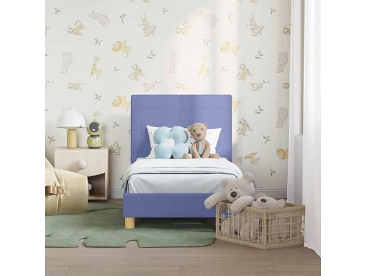 KTHLBRH Einzelbett Blau Jeans 70 x 140 cm Technisches Holz, Kopfteil mit Taschen, niedriges Design, ohne Lattenrost