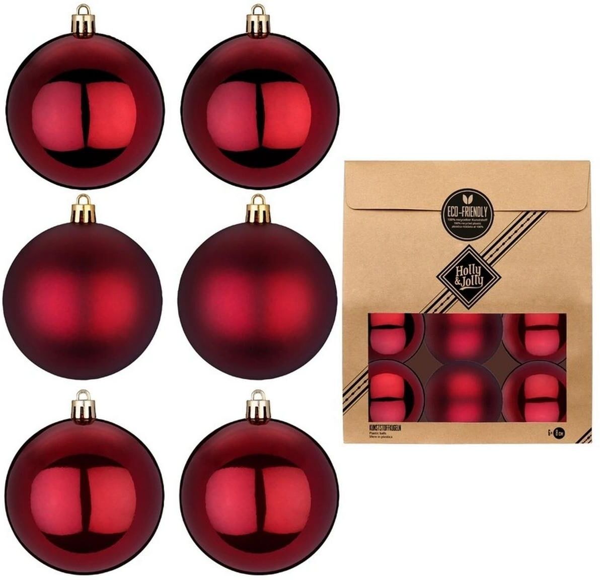 Weihnachtsbaumkugel "Holly & Jolly Weihnachtskugel 8 cm, 6 Stück", rot (kirschrot), Weihnachtsbaumkugeln, Weihnachtsbaumkugel kirschrot Einheitsgröße
