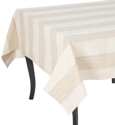 "French Home 71"" x 95"" Cream and Tan Striped Tablecloth - 71"" x 95"""