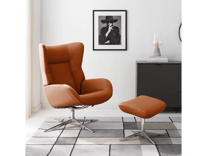 home24 Relaxfauteuil Salla bruin/goudbruin echt leer Daleb 70 x 100 x 85cm