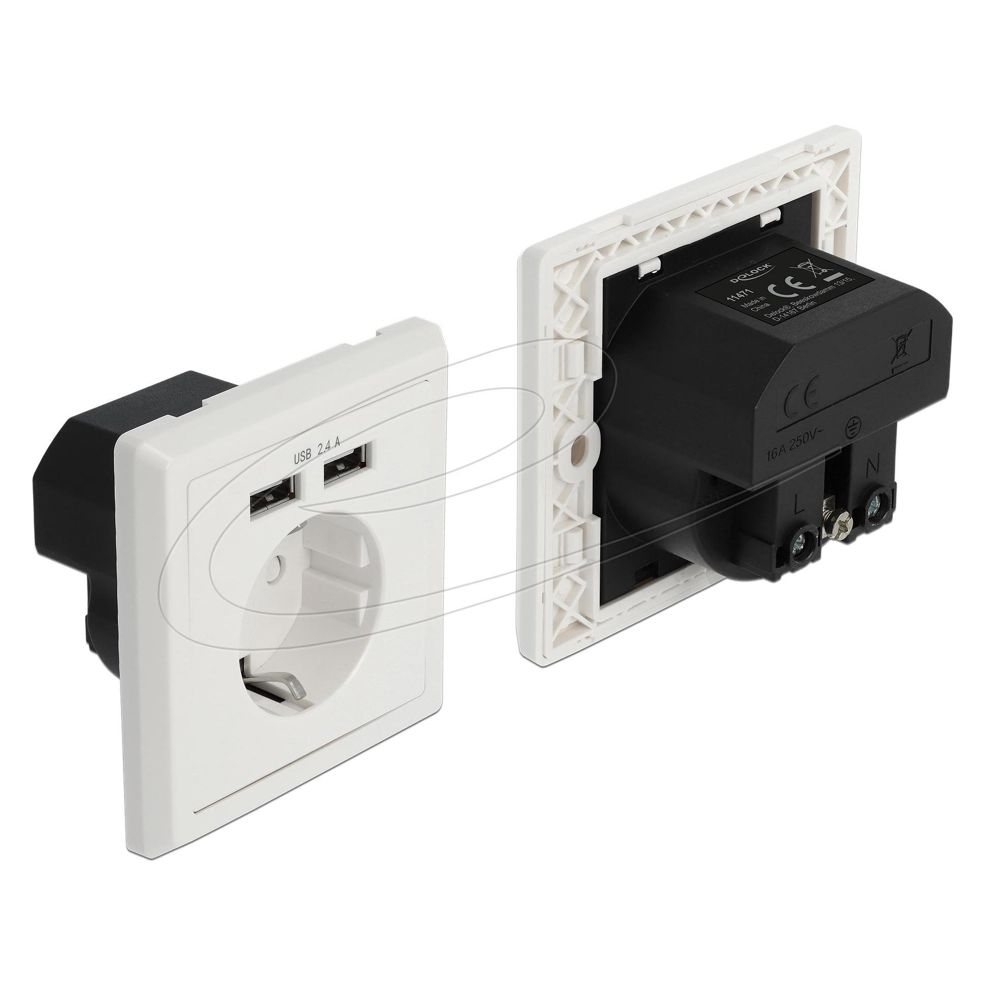 Delock 11471 - CEE 7/3 + USB - CEE 7/4 - Weiss - Kunststoff - 250 V - 0,2 A (11471)