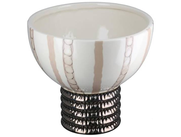 GILDE Schale Braga - Keramik - rund - glasiert - gestreift creme - Höhe 18cm x Ø 20cm - Dekoschale