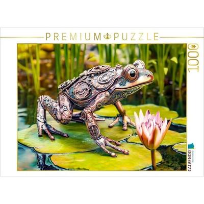 CALVENDO Puzzle Metall-Frosch auf Seerose: Kreative Gartendeko mit Upcycling-Charme | 1000 Teile Lege-Größe 64x48cm Foto-Puzzle für glückliche Stunden