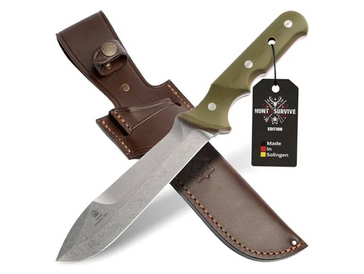 PUMA - Keiler “Hunt to Survive” Edition - Feststehendes Outdoor-Messer - Full-Tang - aus 1.4116 Stahl (57 HRC) – Ergonomischer G10-Griff – 170 mm Klinge – Mit Lederscheide(Art.Nr.: 143585)
