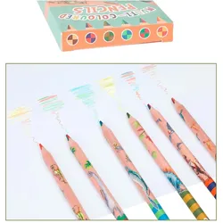 Magni, Malstifte, Depesche 12100 Dino World-Multicolor Buntstifte Set in Holz-Optik und Dinomotiven, 6 Dicke Stifte in (6x)