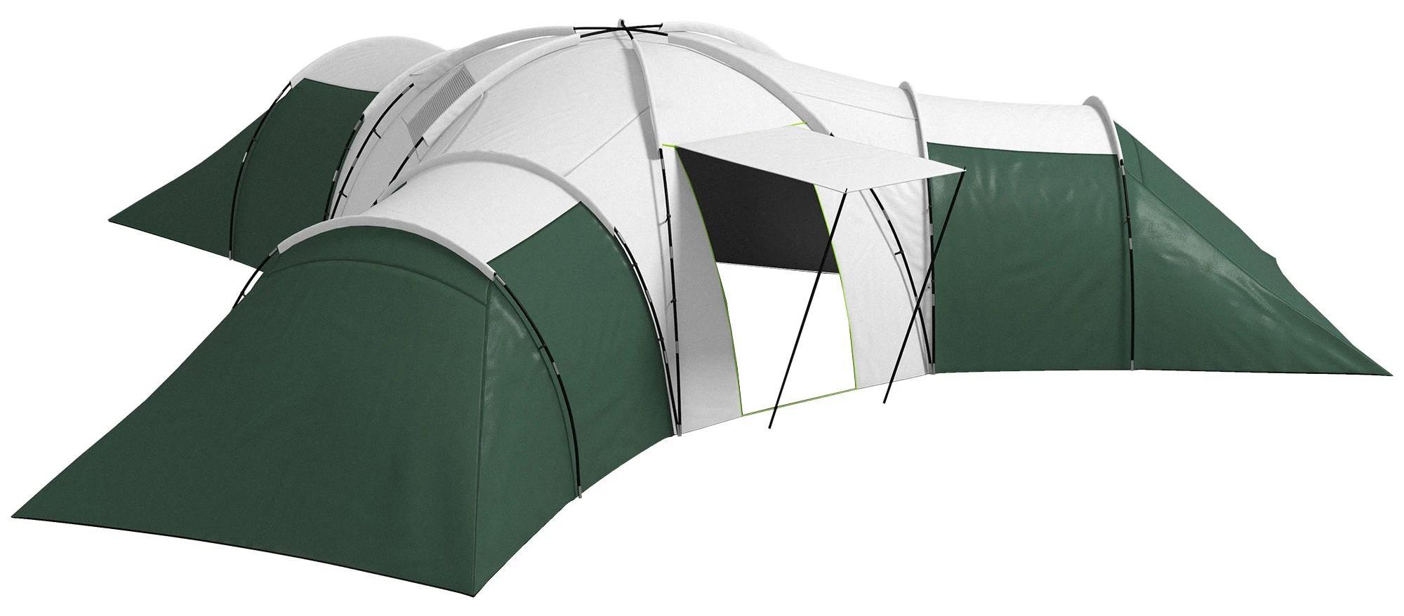 Campingszelt Familienzelt - 4 Räume für 6-9 Personen - Wasserdichtes Canvas - Fiberglas-Gestänge - Vorzelt/Markise - 615x615x225 cm - Armeegrün