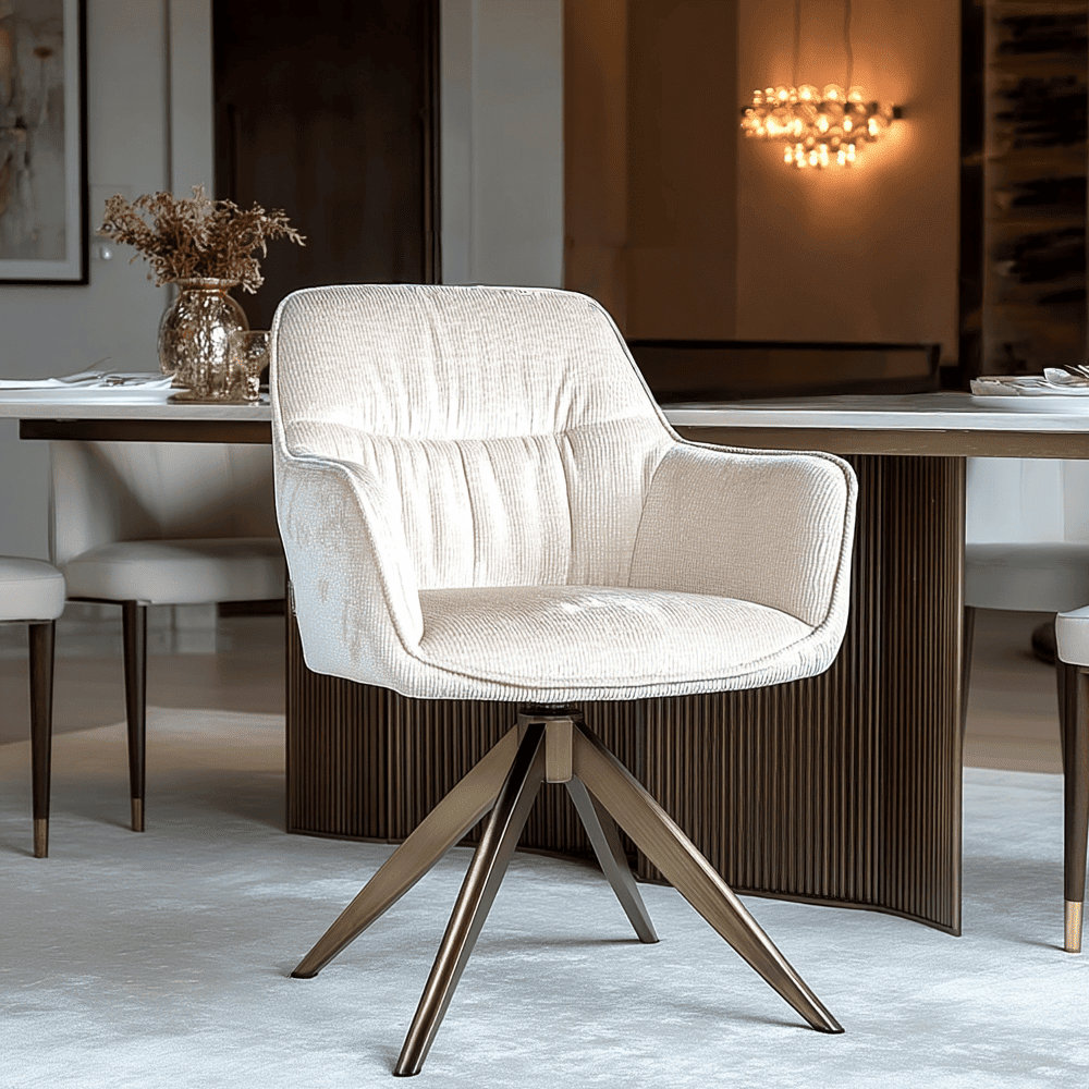 Elvinne Snow Velvet Swivel Dining Chair with Brass Base