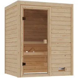 Karibu Sauna Valida (Fronteinstieg) - 38 mm Massivholz Aktionssauna 230 Volt Plug & Play Bronzierte Ganzglastür Ohne Dachkranz 3,6 kW Plug&Play Ofen mit integrierter Steuerung