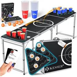 Kesser Bier Pong Tisch Set mit Kartenspiel Trinkspiel inkl.100 Becher 6 Bälle