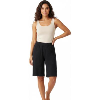 Yogashorts LPO "Yogashorts Kiki Flow", Damen, Gr. 36 (S), Normalgrößen, schwarz, Web, 93% Viskose, 7% Elasthan, loose fit ca. Mitte Oberschenkel, Hosen, Rippenstrick, seitliche Schlitze