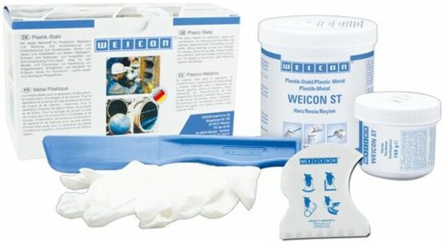 WEICON ST, metallisch gefülltes Epoxidharz-System für Reparatur und Formgebung, 0,5 kg, hellgrau (10410005)