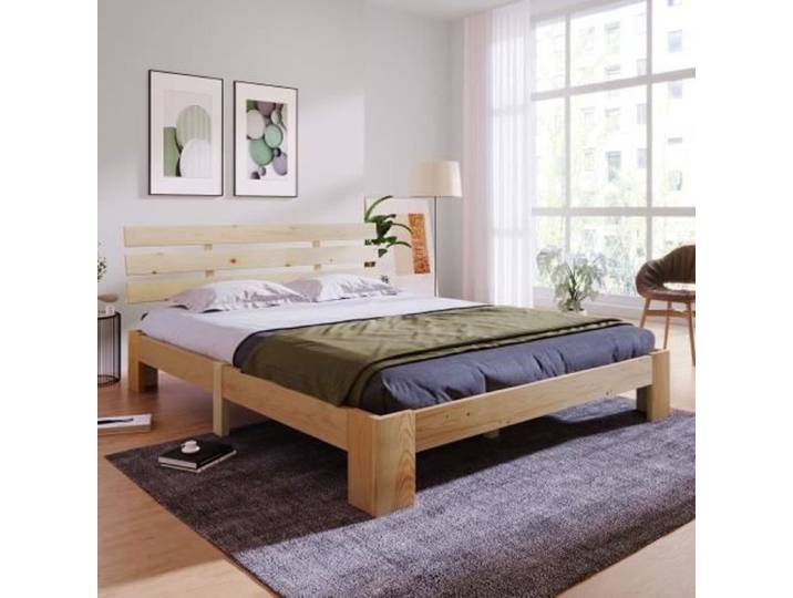 Lit double - LIBERTÉ - 200x140cm - Bois massif FSC - Tête de lit incluse - 2 places